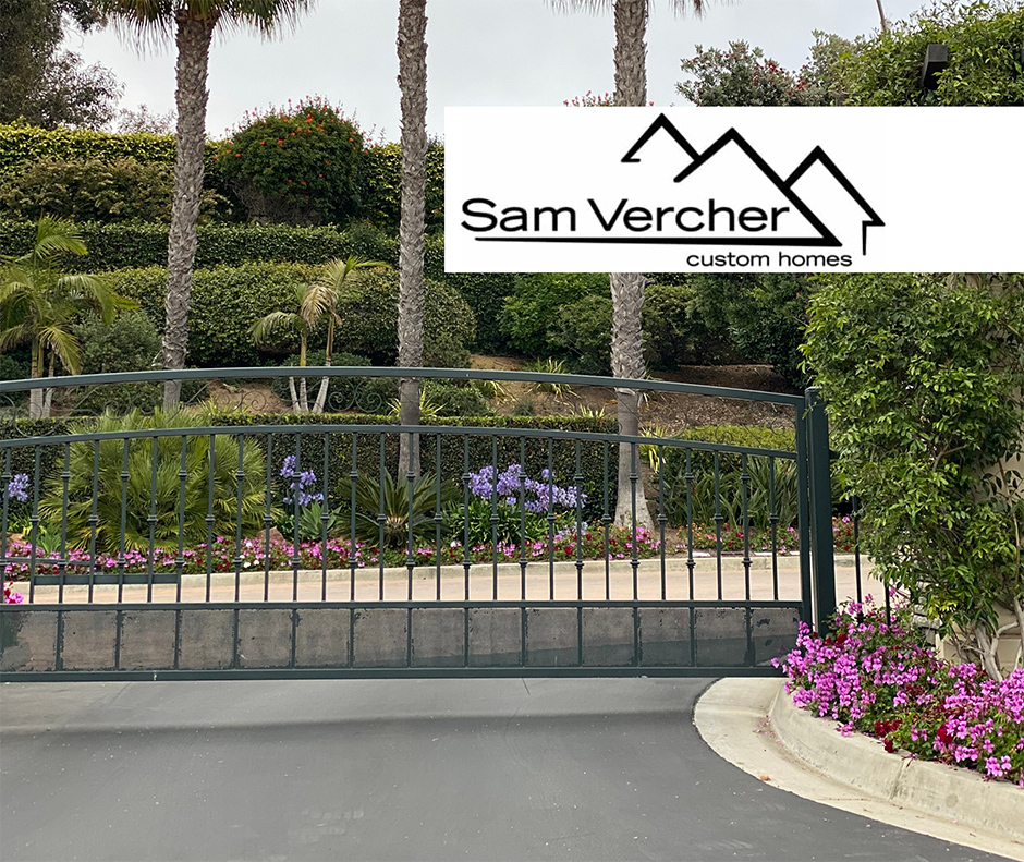 Gated entrance to luxury neighborhood and Sam Vercher logo
